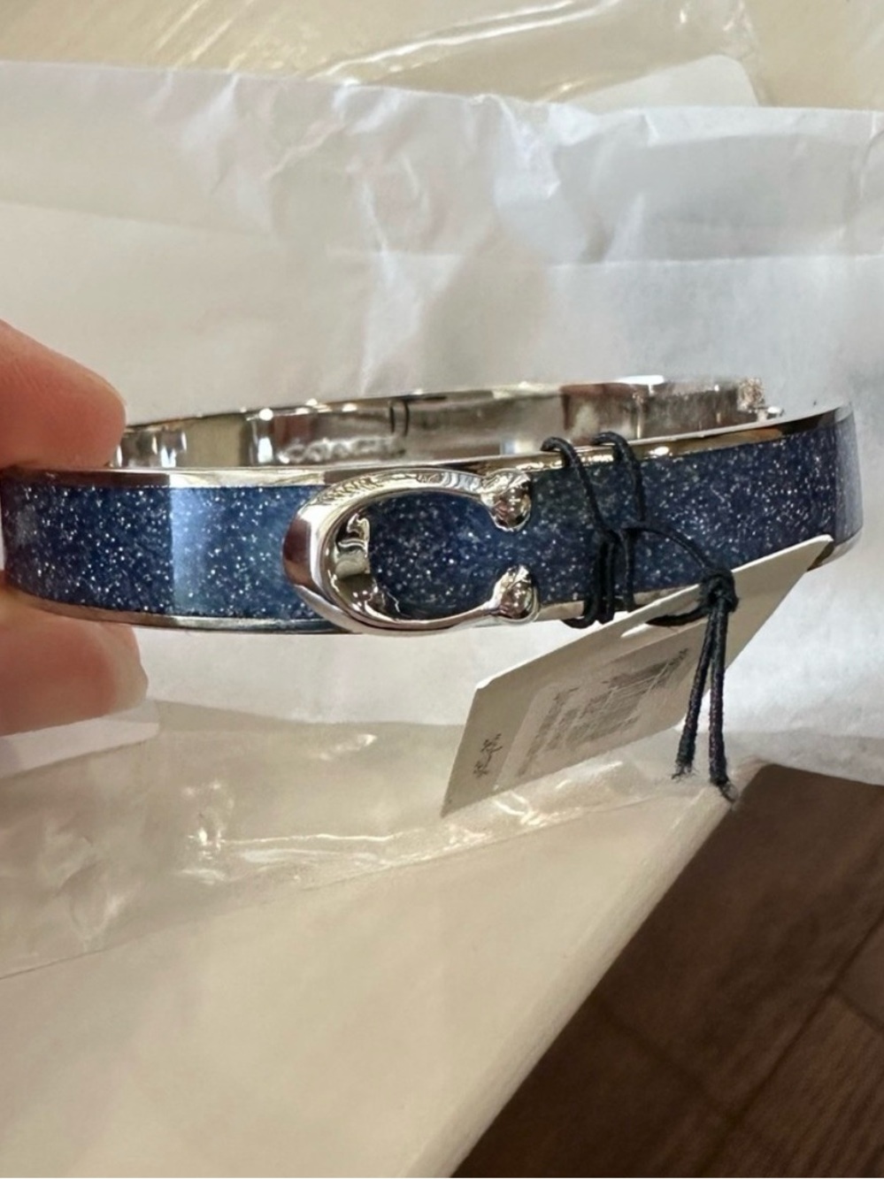 NWT Coach Glitter C Hinged Bracelet in Blue and SilverRetail $98 - Picture 6 of 8